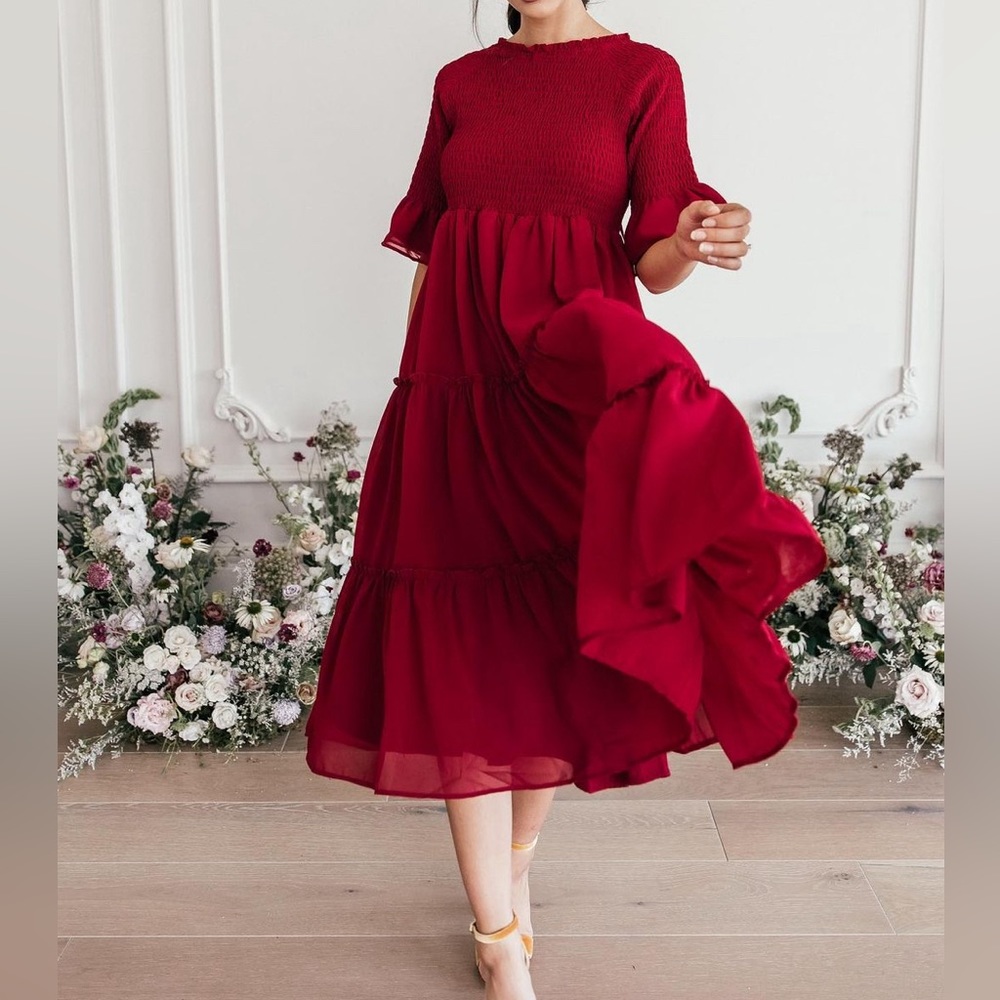 Jessakae Wandering Willoughby Red M Midi Dress